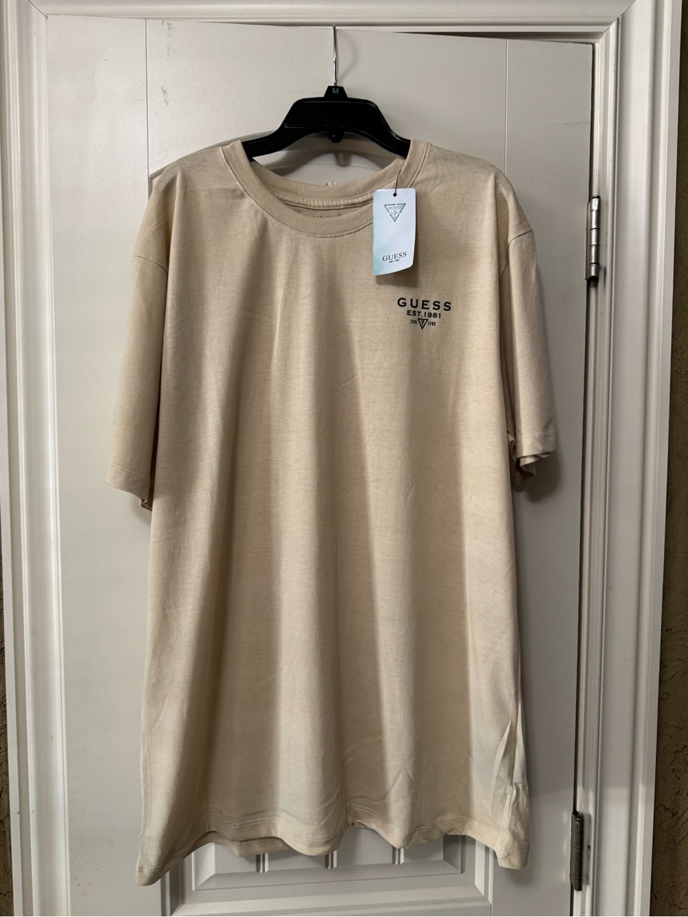 GUESS Men's Beige Crewneck Logo T-Shirt